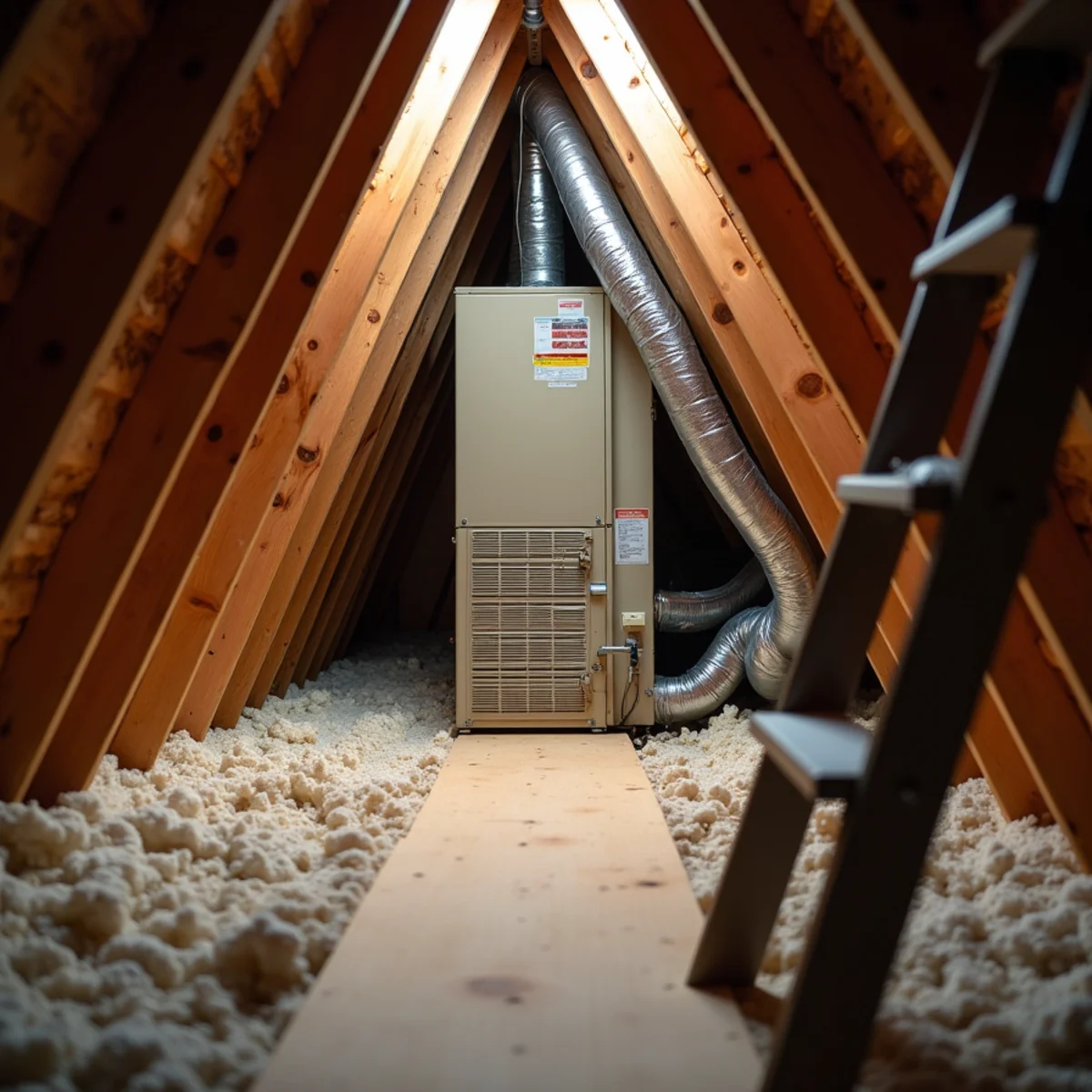 Attic air handler and condensate drain line in a two-story Kennesaw, GA home